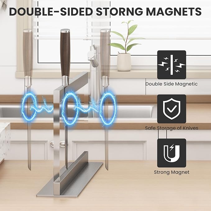 THMINS Acrylic Magnetic Knife Holder, Large Transparent Magnetic Knife Block Double-Sided Magnetic Kitchen Countertop Universal Knife Display Stand Multifunctional Storage