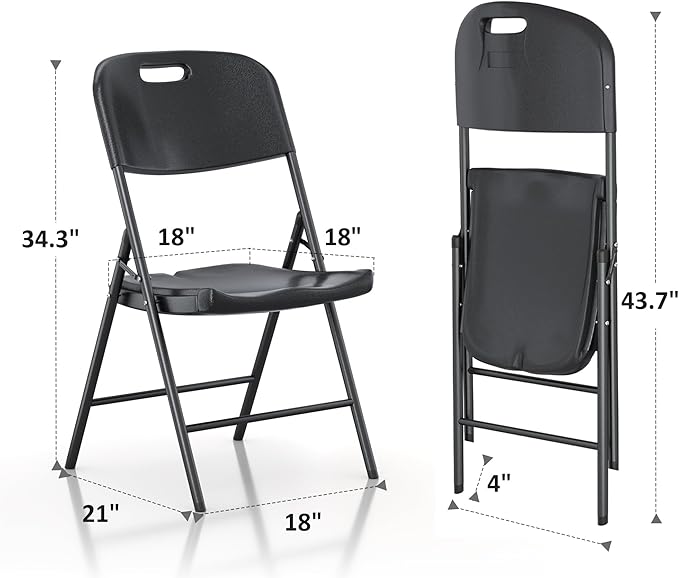 VECELO 5-Piece Folding Card Table Square and Chair Set with Collapsible Legs & Vinyl Upholstery,Portable for Indoor & Outdoor, Black & Dark Grey