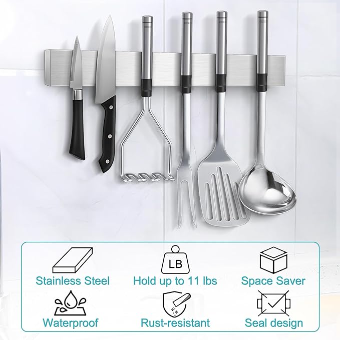 24 Inch Magnetic Knife Holder with Extra Strong Hold, Metal Knife Magnetic Strip for Wall Mount Kitchen RV Storage and Organization, Heavy Duty Magnetic Tool Rack for Tools, Knives Block Utensils
