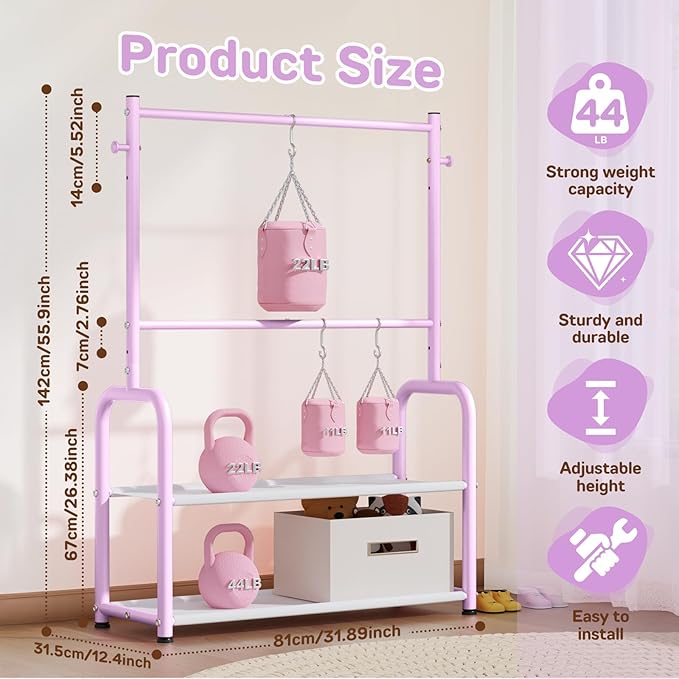 Kids Clothes Rack with 2 Tier Storage Racks and 2 Adjustable Hanging Poles, Small Baby Closet Organizer for Hanging Clothes, Kids Dress-Up Rack (Classic, Purple)