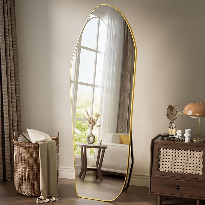 Full Length Mirror - 69"x25" Irregular Diamond Shaped Floor Mirror Aluminum Frame Floor Mirror Full Length for Bedroom Living Room Cloakroom Decor Gold