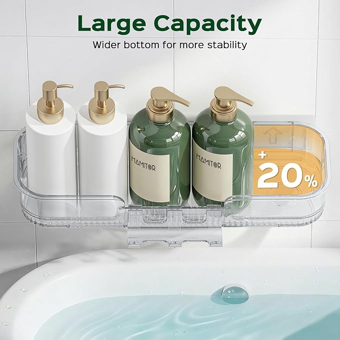 HAMITOR Adhesive Shower Caddy for Bathroom：5 Pack Clear Bath Shelves No Drilling for Modern Renters & Home Decor - Rustproof Acrylic Shower Organizer for Bathroom Storage