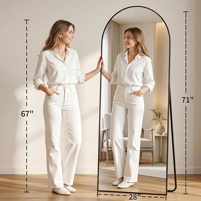 MISSDAY Large Arched Full Length Mirror, 71"x28" Oversized Full Body Mirror with Stand, Floor Mirror Long Free Standing, Leaning or Hanging, Frame Wall-Mounted Mirrors Wall Mirrors for Bedroom, Black