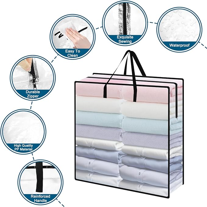 95L Under Bed Storage Bag, 1-Pack Clothes Storage Bag, Clear Bag for Quilt Pillow Blanket Bedding Storage or Wreath Closet Organizer Home Storage