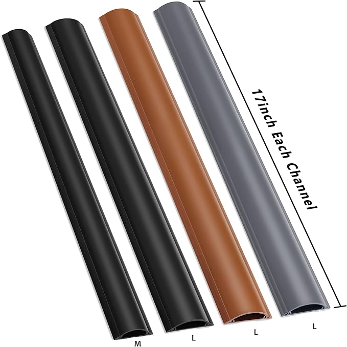 Cord Cover Floor 68in (4 x L17in), Large Capacity Floor Cable Cover, Hard PVC Cord Hider, Wire Cable Management Raceway, Grey, Cord Cavity - 1.8"(W) x 0.6"(H)