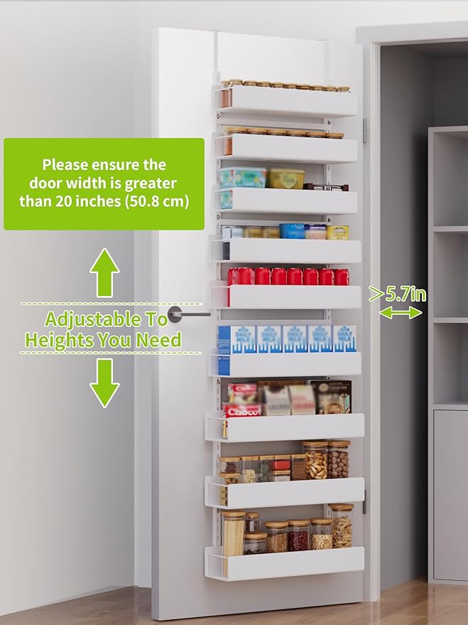 Over The Door Pantry Organizer, 9-Tier Metal Pantry Organization and Storage, Hanging Door Spice Rack Shelves, Home & Kitchen Organization, Laundry & Bathroom Essentials, White