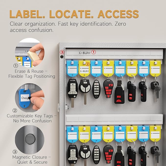 72 Key Key Lock Box Wall Mount, Smart Key Management Cabinet with App, Key Access Log Tracking, Digital Keypad, Bluetooth & WiFi Unlock (Sold Separately) for School, Office, Business