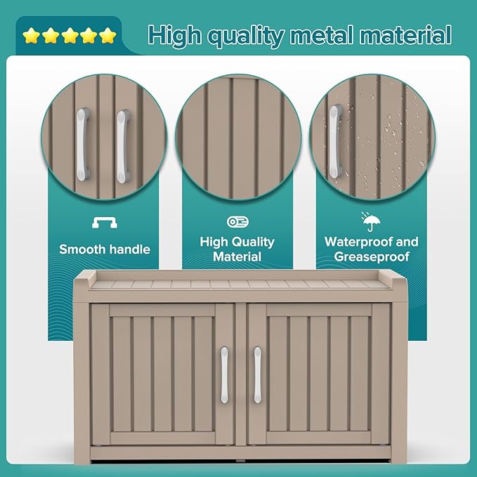 DRATO Indoor Outdoor Shoe Storage Cabinet, Shoe Bench Entryway with Adjustable Shelves, Waterproof Resin Storage Bench for Entryway, Foyer, Hallway (Gray, Duble Doors)