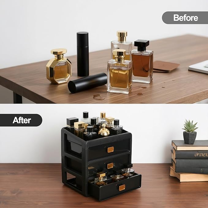 Cologne Organizer for Men,Cologne Stand with 3 Drawer,Nightstand Organizer,Cologne Shelf,Dresser Drawer Organizers,Organizador de Perfumes,Perfume Stand Organizer for Bedroom,Four Layer