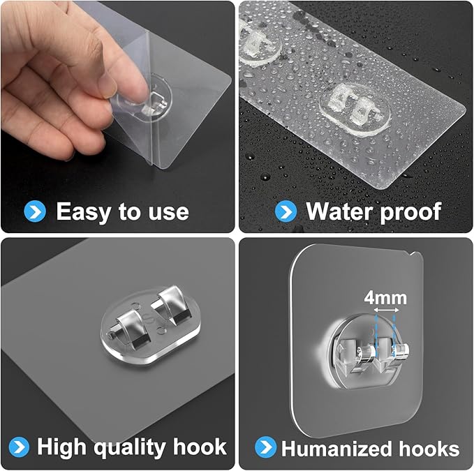 20 Pack Shower Caddy Adhesive Replacement, Strong Adhesive Hooks for Shower Caddy, Waterproof Shower Adhesive Strips, No Drilling,for Bathroom Storage Shelves and Kitchen Racks