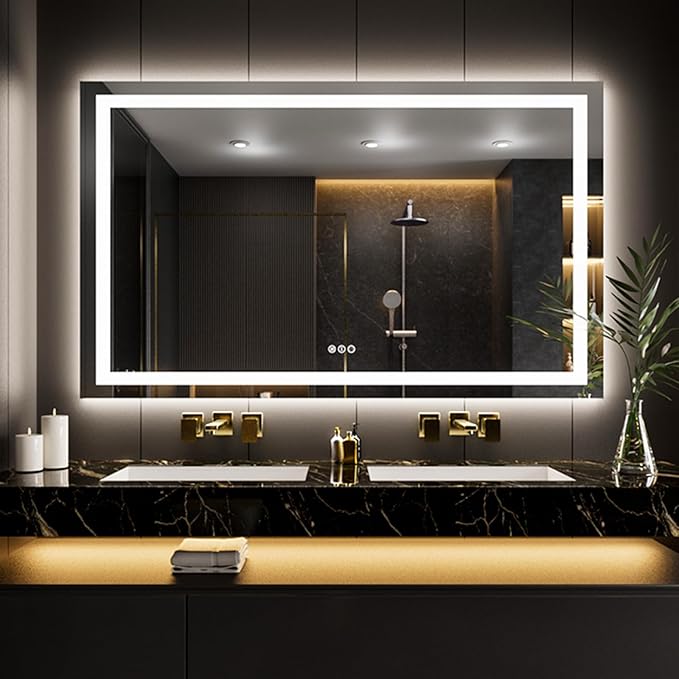 LOAAO 62"x36" LED Bathroom Mirror with Lights, Anti-Fog, Dimmable, Backlit + Front Lit, Lighted Bathroom Vanity Mirror for Wall, Memory Function