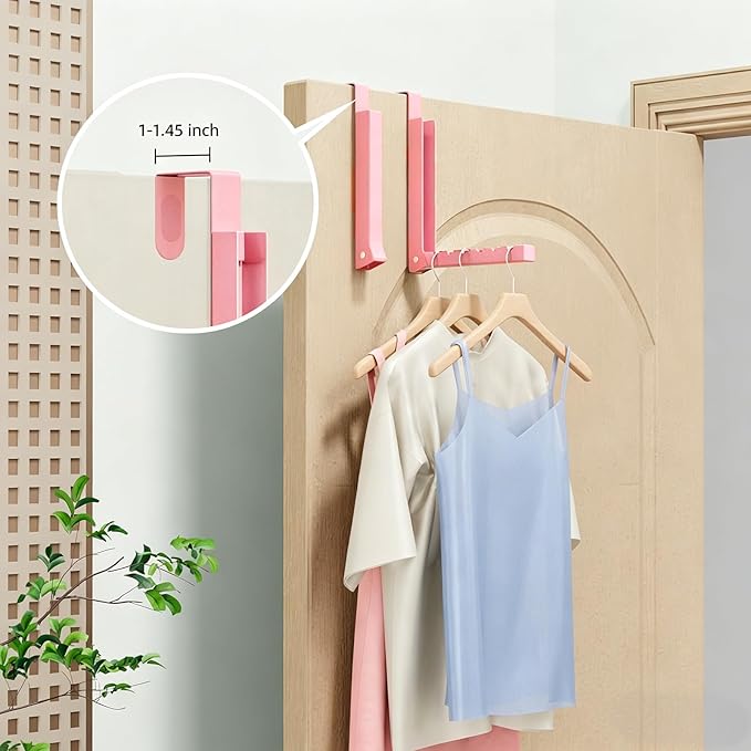 2 Pack Pink Over The Door Hooks, Cute Over The Door Hanger, Folding Over The Door Drying Rack for Laundry,Foldable Over The Door Clothes Hanger,Small Clothes Drying Rack for Dorm Portable