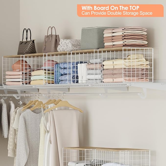 5 Pack Extra-Long Closet Organizers and Storage with Ajustable Shelf, Stackable Closet Shelf Organizer, Double Storage Design Clothes Storage Cube/Bin Organizer for Wardrobe, Space-Saving, White