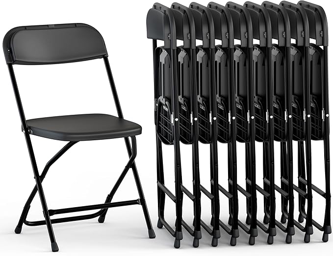 9 PACK White Foldable Plastic Chair | Folding & Stackable | 350 lbs Capacity Steel Frame Seats for Indoor Outdoor | Commercial Use Events Wedding Party Events Bulk Picnic Kitchen Dining