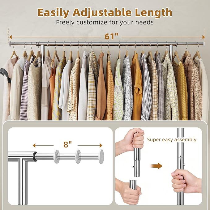 Simple Trending Heavy Duty Clothes Rack Load 450 LBS, Clothing Rack for Hanging Clothes, Garment Rack with Wheels & Shelves, for the Bedroom, Laundry Room