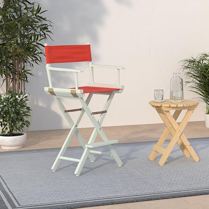 Casual Home Director's Chair ,White Frame/Red Canvas,30" - Bar Height