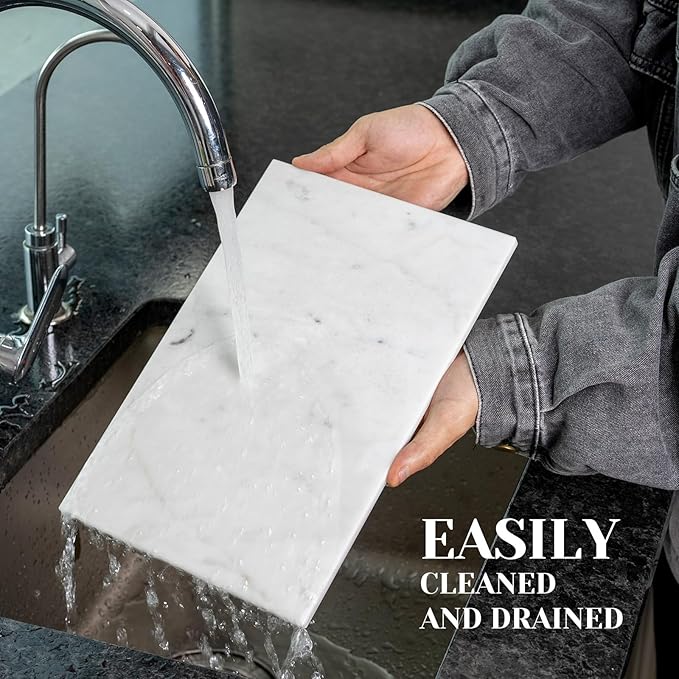 Natural Marble Cutting Boards for Kitchen - 12" x 8" White Marble Cheese & Charcuterie Serving Board - Stone Cutting Board & Pastry Slab - Premium Stone Kitchen Tray Gift for Counter