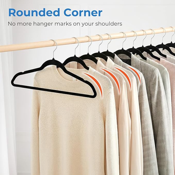 Smartor Black Velvet Hangers 120 Pack, Non Slip Clothes Hangers with Shoulder Notches, Premium Slim Space Saving Felt Hanger for Closet Organizers and Storage, Heavy Duty Hanger for Coat