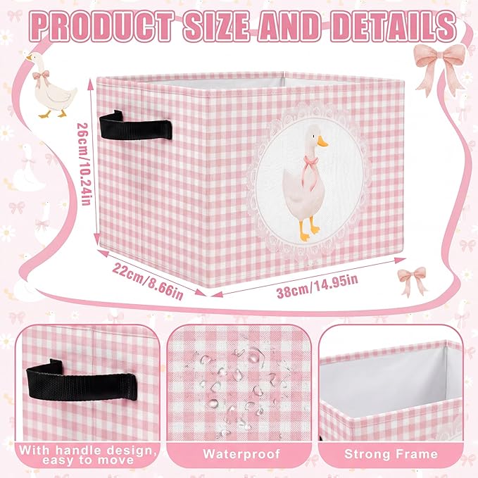 CHENGU 6 Pack Pink Silly Goose Storage Bin Cute Collapsible Storage Basket for Girl Large Foldable Laundry Box with Handle Decorative Clothing Basket for Girl Nursery Bedroom Home Baby Shower Birthday