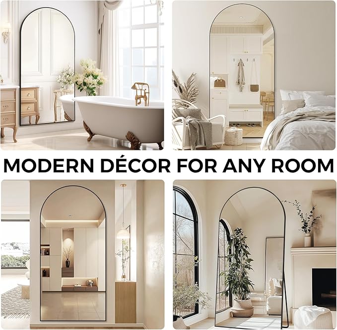 Oversized Full Length Mirror 78x38 Inch - Wall Mounted or Standing Floor Mirror with Aluminum Alloy Frame, Shatterproof Tempered Glass - Modern Mirror for Bedroom, Living Room, Closet, Black