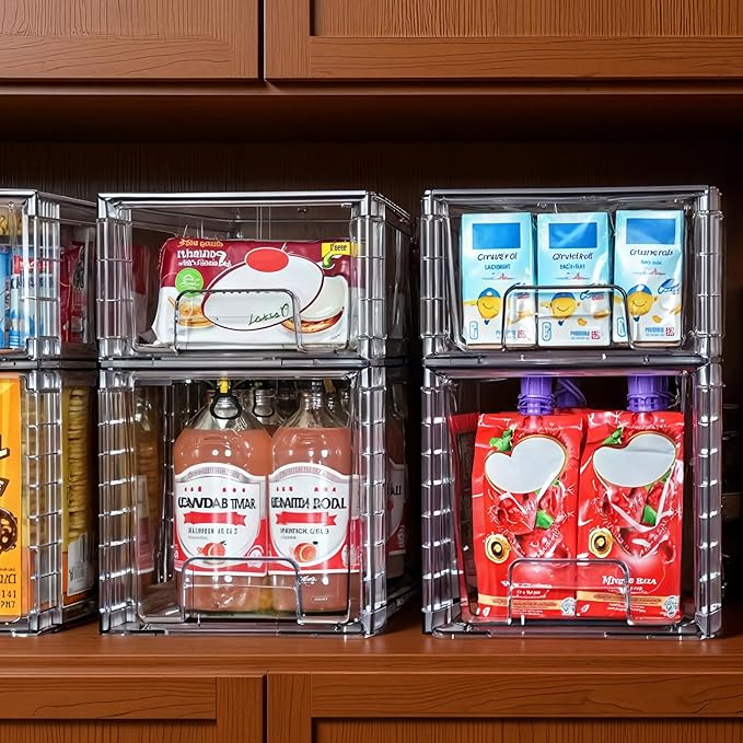 Clear Stackable Acrylic Storage Drawers(2 Pack), Plastic Organizer Bins with Handles, Easy Assembly for Bathroom Kitchen Pantry Cabinet Under Sink Snack Home Storage Solutions