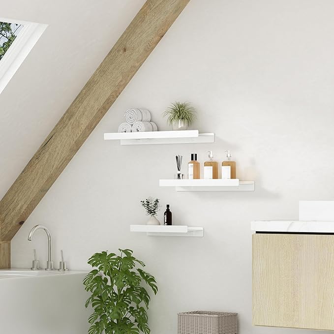 Floating Shelves for Wall, Wall Mounted Shelves with Lip for Storage, Metal Display Shelves for Home Decor, Kitchen/Living Room/Bedroom/Bathroom Shelf, White 16 inch 2 Pack