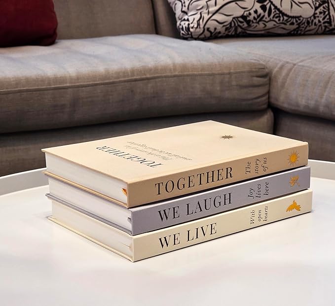 Decorative Linen Book Set – Neutral Coffee Table Books for Home Decor, Family-Themed Faux Books with Blank Pages – Modern Shelf Styling & Bookshelf Decor (Set of 3)
