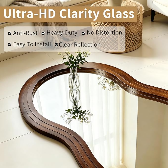 Wavy Full Length Mirror, 71"x33.5" Oversized Organic Floor Mirrors with Triple-Layer Solid Wood Frame, Irregular Full Body Mirror for Living Room Entryway Hallway Cloakroom, Leaning/Hanging