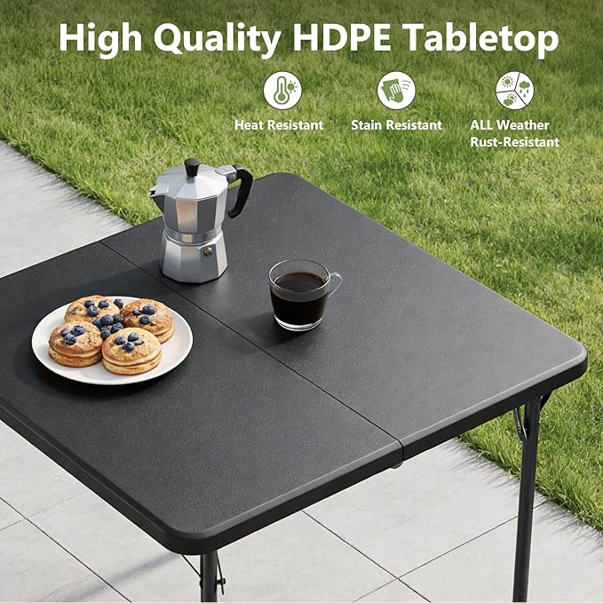 Folding Table 2 Pack, 36 Inch Square Foldable Card Tables, No Assembly Portable Folding Tables, Heavy Duty Fold-in-Half Tables with Carry Handles for Camping, Picnic, Parties, RV Travel & Indoor Use