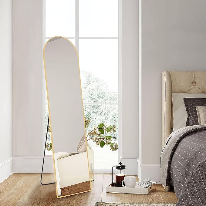 NEWBULIG 59.1"x15.7" Arched Full Length Mirror, Full Body Floor Mirror with Aluminum Alloy Thin Frame, Wall or Standing Mirror for Bedroom, Living Room, Dressing Room, Gold