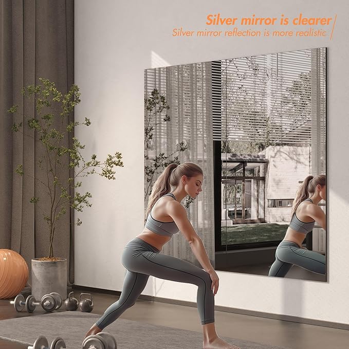 Hasipu Home Gym Workout Mirror 48" L x 30" W-1pcs Large Full Length Mounted Full Body Frameless Mirror for Workout, Yoga, Garage, Bedroom, Dance