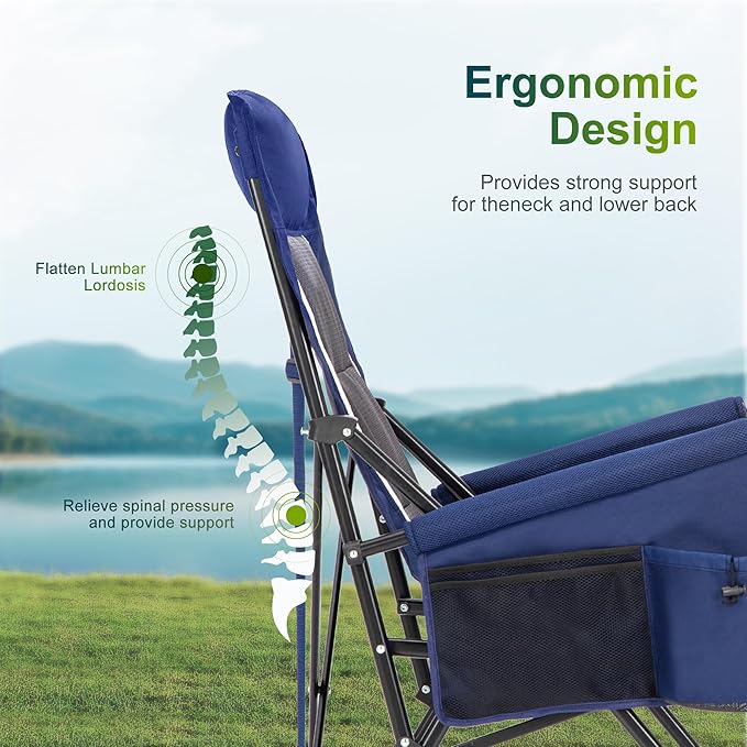 ALPHA CAMP Oversized Folding Camping Chairs High Backrest Heavy Duty Lawn Chairs for Adults Support 500 LBS Portable Camp Chairs with Cup Holders Large Side Pocket Outdoor Chair 2 Pack