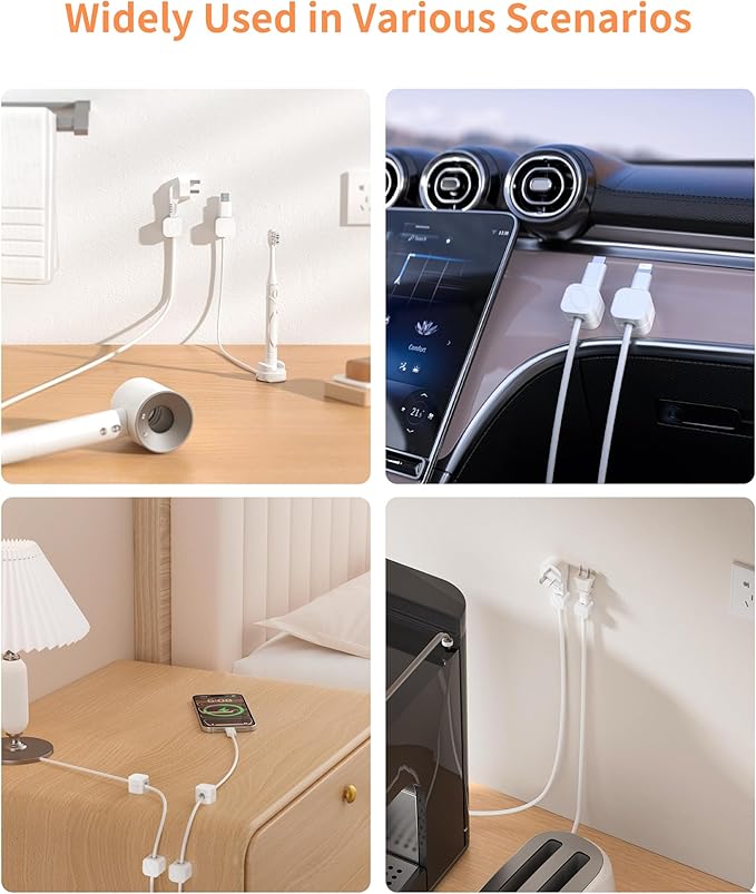 12Pack Cable Organizer Clips, Magnetic Cable Holder (1s Lock), XOVRAETH Strong Adhesive Wire Management for Desk, Nightstand, Living Room, Kitchen, Office, Car(WhiteCS)