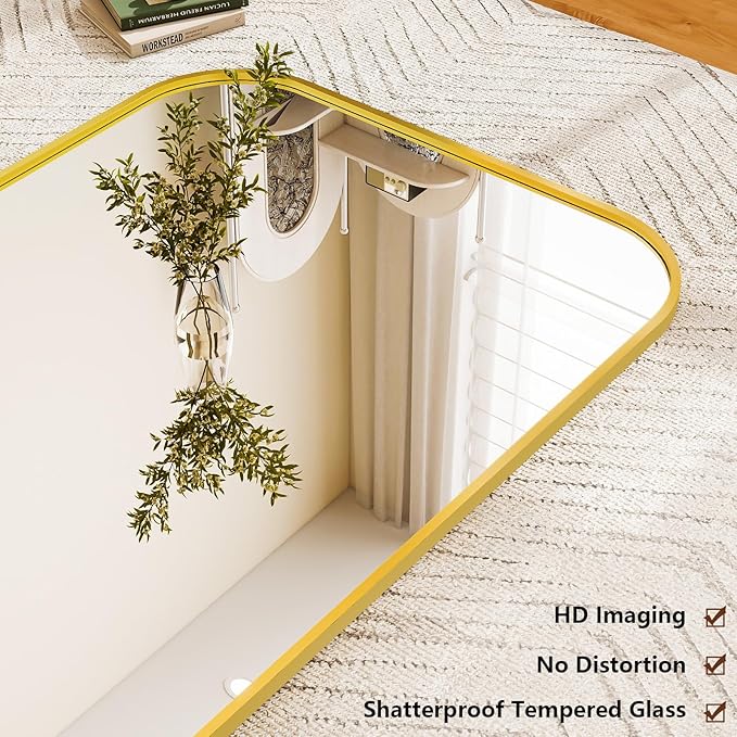 Full Length Mirror 76"x34" Arched Floor Standing Large Mirrors Full Body Mirror with Stand - with Aluminum Frame for Bedroom Living Room, Gold