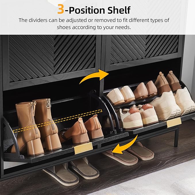 Shoe Cabinet Storage with 4 Flip Drawers, Narrow Hidden Shoes Organizer Cabinet for Entryway, Freestanding Slim Shoe Rack Front Door Entrance(Black)