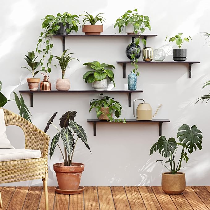 DINZI LVJ Long Wall Shelves, 47.3Inch Wall Mounted Shelves Set of 2, Extra Large Floating Storage Ledges with Sturdy Metal Brackets for Living Room, Bathroom, Bedroom, Kitchen, Espresso