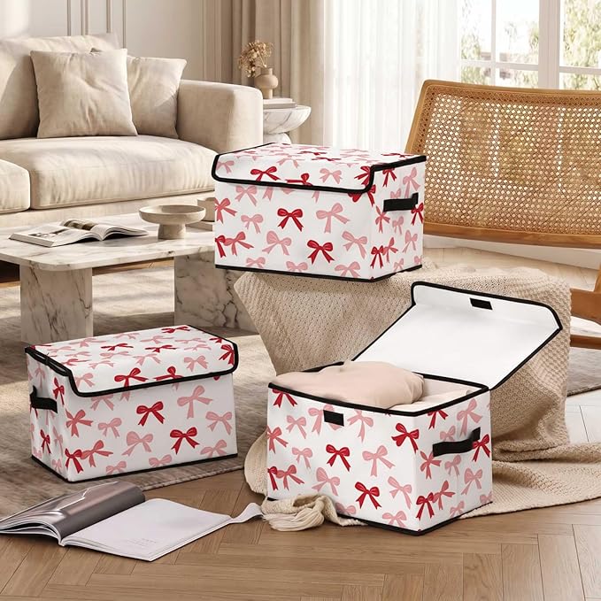 Stackable Storage Bins with Lids,Closet Organizers Fabric Box for Home and Office,Blanket Clothes Organizers,Under Bed Storage Containers 3 Pack