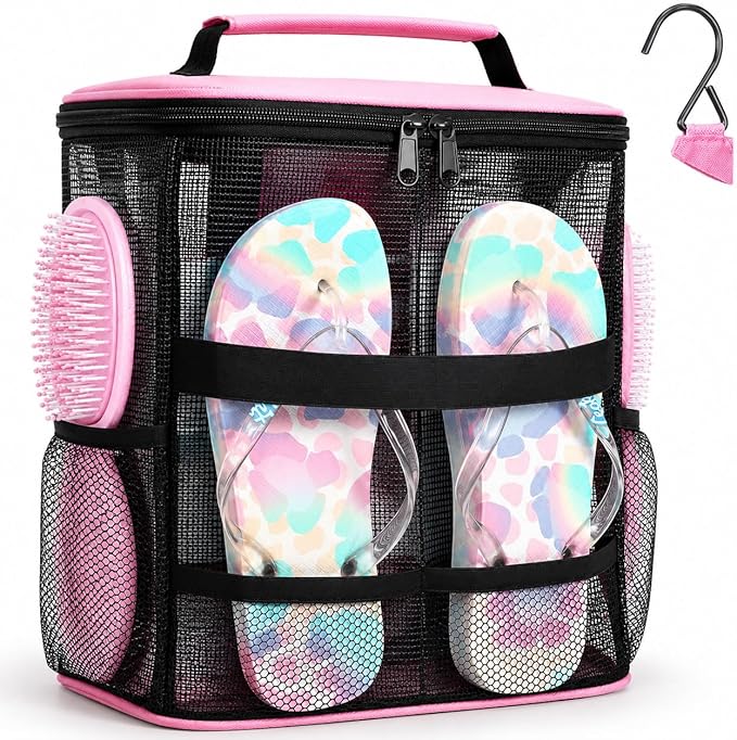 Mesh Shower Caddy,Portable Hanging Travel Toiletry Bag Dorm Room Essentials for College Students Girls,Large Makeup Organizer for Full-Sized Toiletries,Travel Essentials for Women Girls Camping Beach