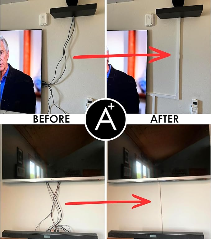 A+ ELECTRIC Cord Cover Full Kit, 26ft/315in Self-Adhesive Cable Raceway, 20 Snap-On Channels, Wire Hider for TV, HDMI & Speaker Cables, Includes Connectors & Corners, Paintable Cable Management, White