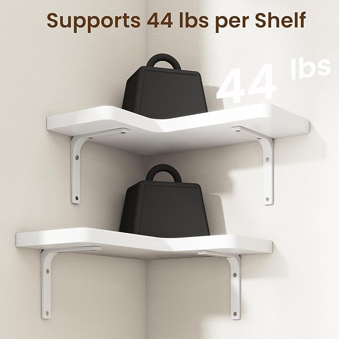 Venusmiles Corner Floating Shelves Set of 4, Wall Mounted L-Shaped Storage - Maximize Unused Corner Space in Bathroom, Kitchen, Bedroom, Office, Pearl White