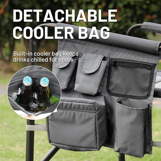 Timber Ridge XXL Upgraded Oversized Directors Chairs with Foldable Side Table, Detachable Side Pocket, Heavy Duty Folding Camping Chair up to 600 Lbs Weight Capacity (Gray) Ideal Gift