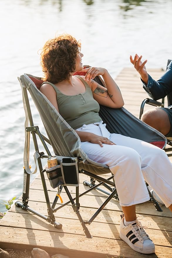 GCI Outdoor MaxRelax Pod Rocker Portable Rocking Chair & Outdoor Camping Chair, Red