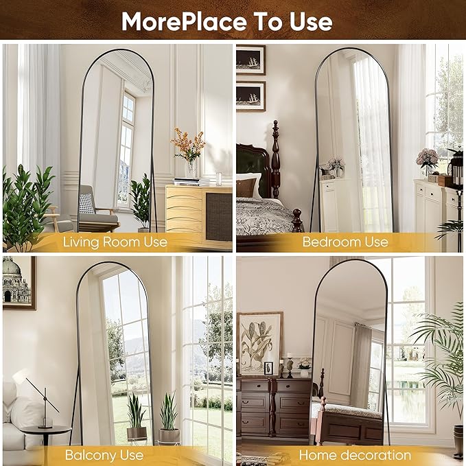 Antok Arched Full Length Mirror, 71"x28" Black Metal Frame Floor Mirror for Bedroom Living Room, Freestanding/Wall Mount/Leaning