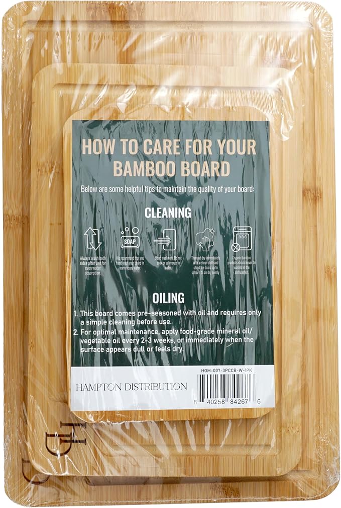 3 Piece Bamboo Cutting Board Set, Cutting Boards For Kitchen, Hampton Distribution
