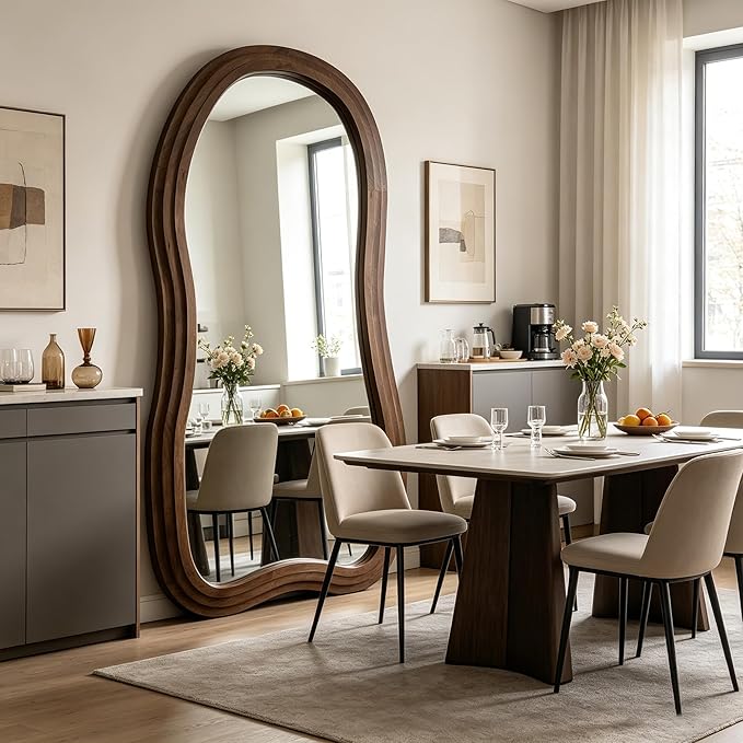 Irregular Full Length Mirror, 71"x33.5" Oversized Organic Floor Mirror with Triple-Layer Solid Wood Frame, Asymmetrical Full Body Mirrors for Living Room Entryway Hallway, Leaning/Hanging