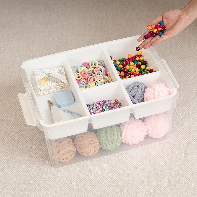 Citylife 17 QT Plastic Storage Box with Building Baseplate Lid and Removable Tray Craft Organizers and Storage Clear Storage Container for Organizing Bead, Tool, Sewing, Yellow