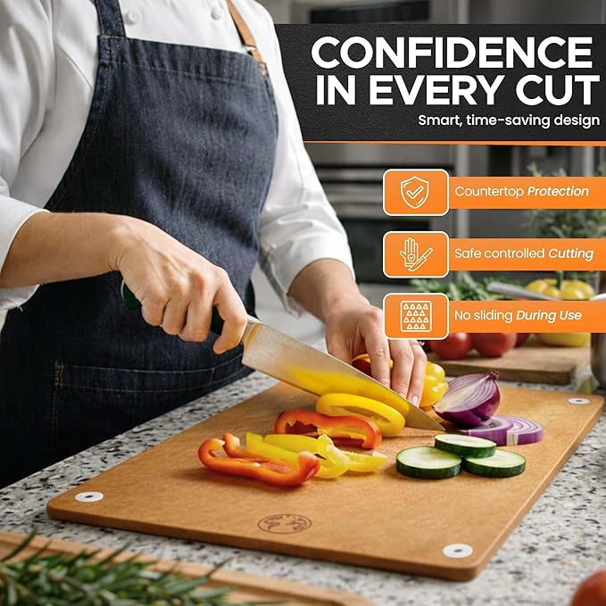 Earth's Dreams Composite Wood Cutting Board – Dishwasher Safe, Non-Toxic Cutting Boards for Kitchen – Large, Medium & Small Non-Slip Wood Charcuterie & Chopping Boards (Tan)