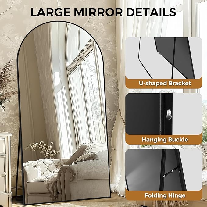Oversized Full Length Mirror 81x41 Inch - Wall Mounted or Standing Floor Mirror with Aluminum Alloy Frame, Shatterproof Tempered Glass - Modern Mirror for Bedroom, Living Room, Closet, Black