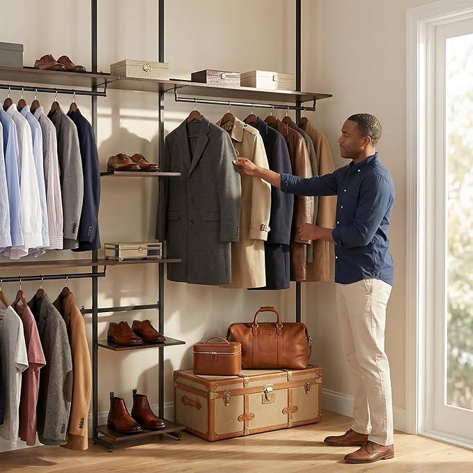MZG Heavy Duty Rolling Garment Rack Shelving Clothes Rack Closet Organizer System with Rod Black 16.8" D x 48.4 W x 137.7" H