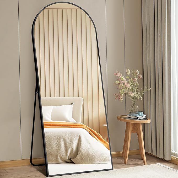 NEWBULIG 63.8"x20.8" Arched Full Length Mirror, Full Body Floor Mirror with Aluminum Alloy Thin Frame, Wall or Standing Mirror for Bedroom, Living Room, Dressing Room, Black